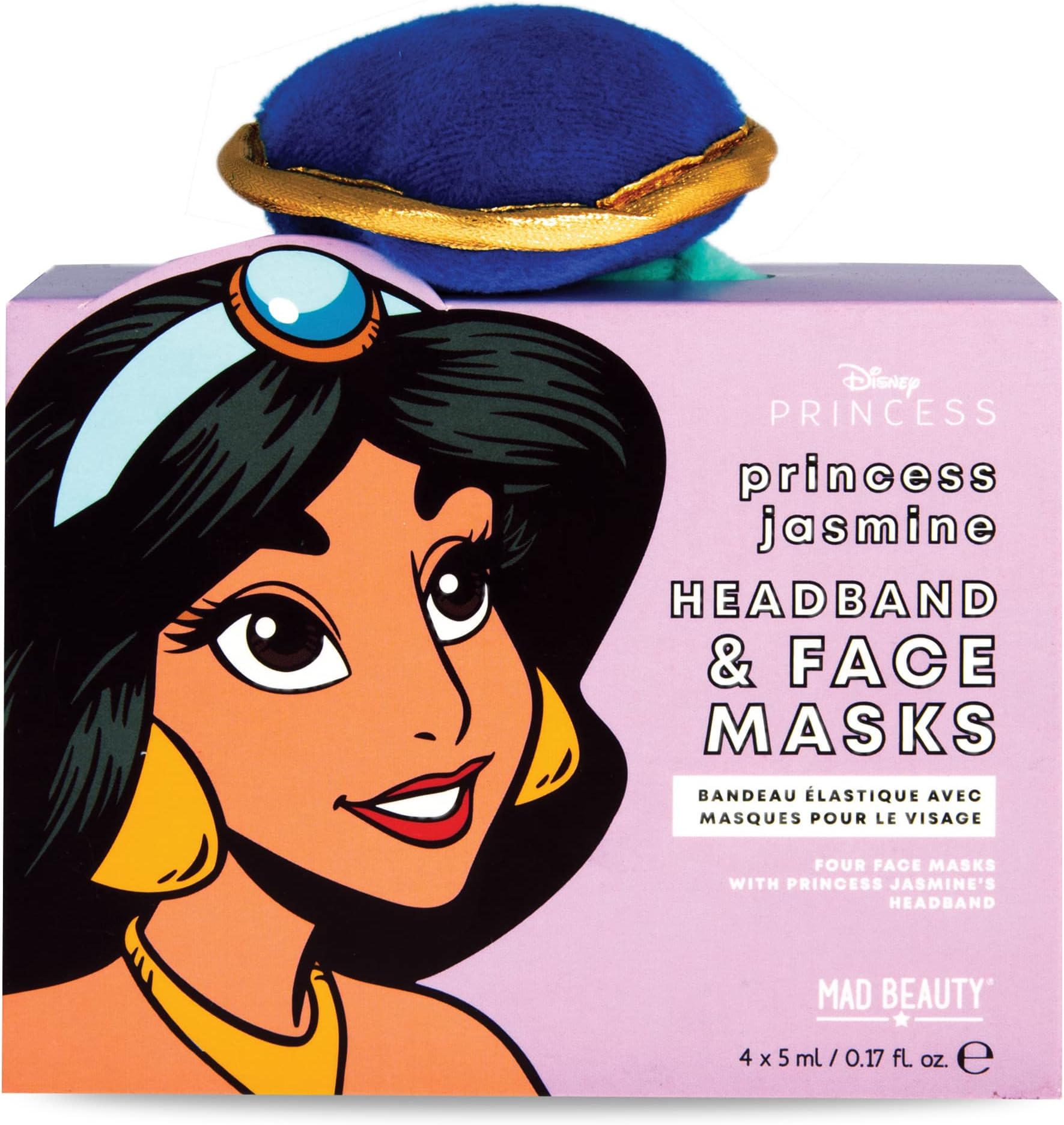 MAD BeautyDisney Princess Jasmine Cosmetic Sheet Mask & Headband Set 4 Infused Face Masks and One Washable Headband | Skincare Gifts for Women and Adults