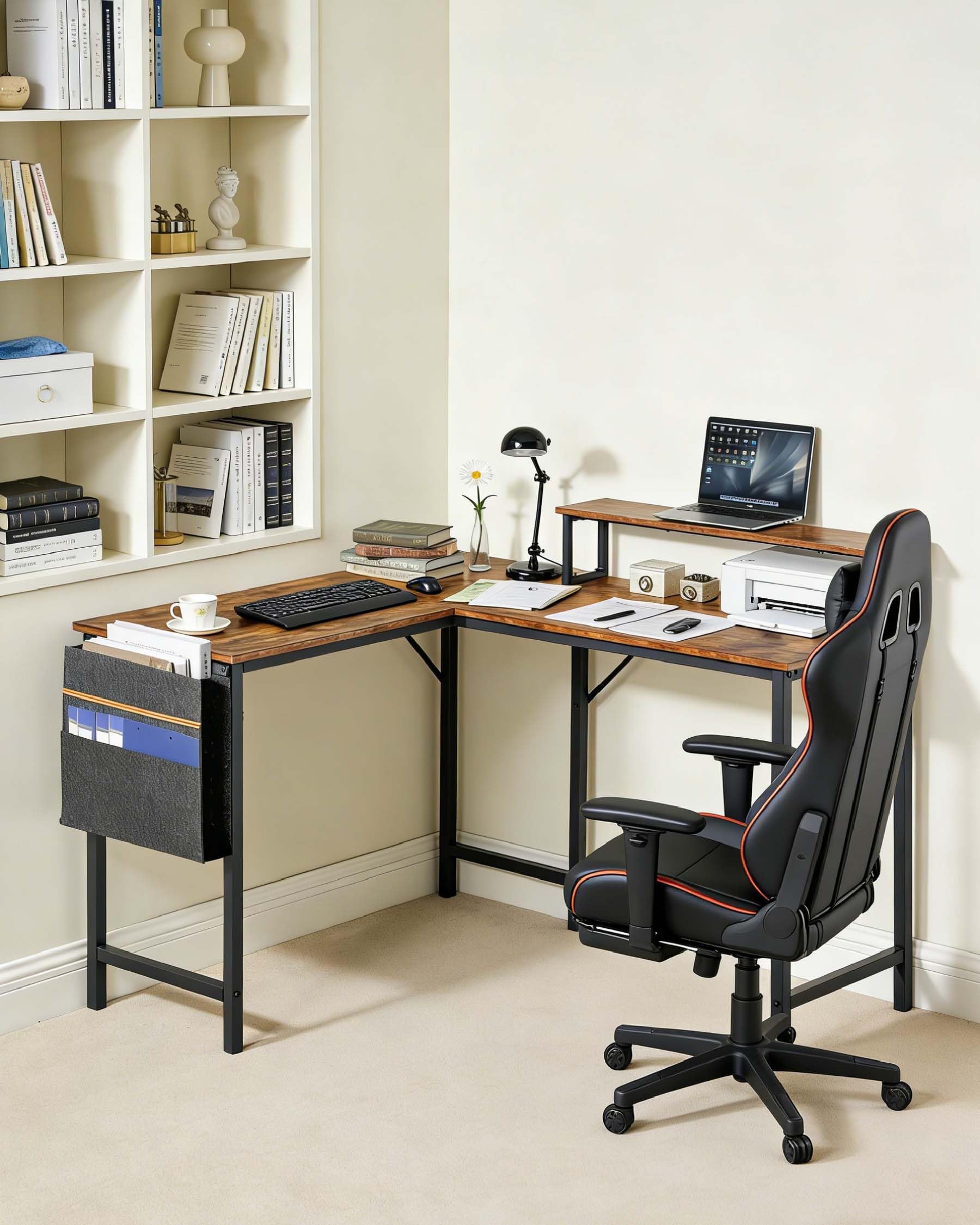 Scrivania angolare 124 cm, scrivania per computer, ufficio, scrivania, vintage, in legno, per casa, ufficio, studio, ufficio, computer, scrivania, workstation, design industriale