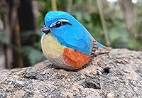 Vista 18 de Figura de pájaro de teta de vientre amarillo de madera para decoración del hogar