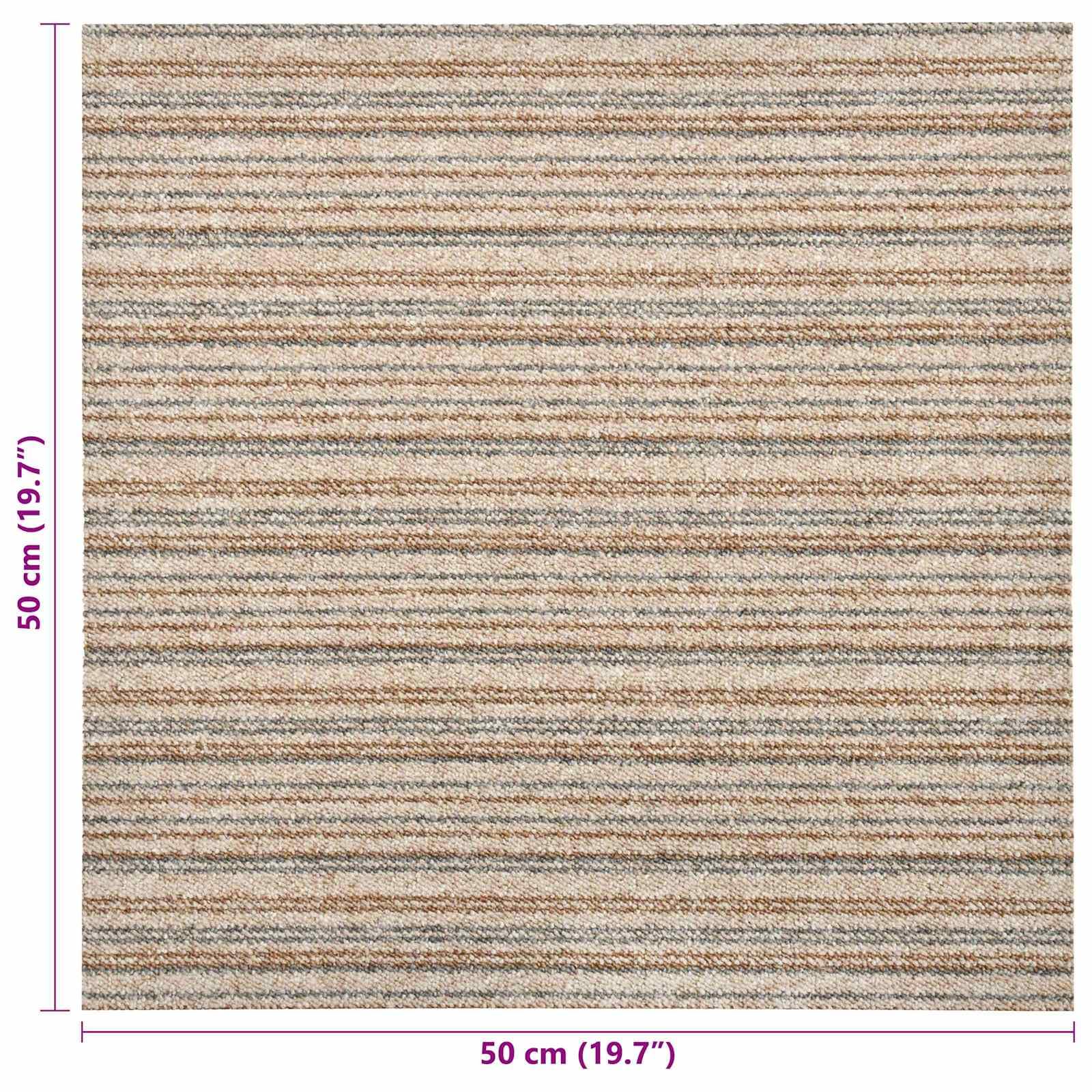 Teppichfliesen 20er Set 50x50 cm Gestreiftes Beige - Modularer Teppichboden aus Polypropylen für Innenräume, Bodenfliesen für Büro und Wohnzimmer, ca. 5 m²