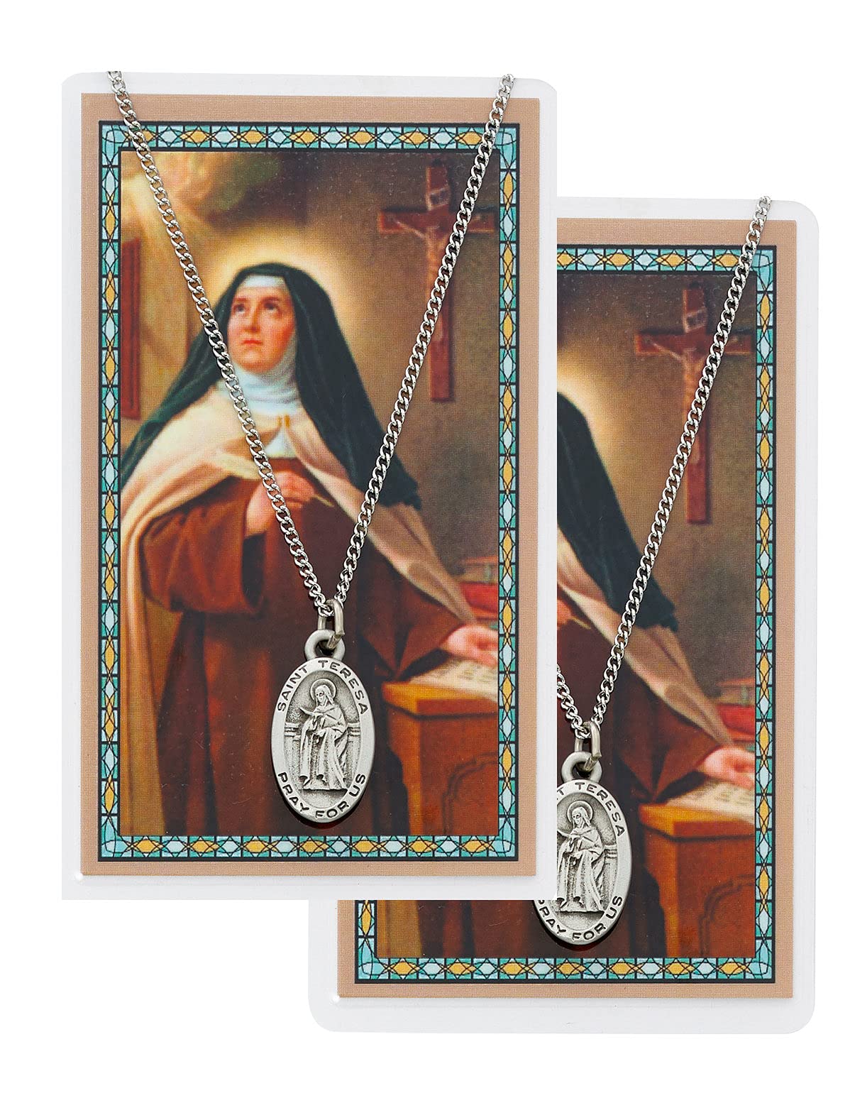 CatholicStore St. Teresa of Avila Pewter Medal with Laminated Holy Card, 18