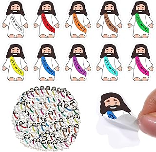 Bememo 200 Pcs Jesus Stickers Jesus Love You for Church School White | Christian Reward Decals with Colorful Designs, Small Size Ideal Vacation Bible School VBS, Self-adhesive Kids Notebooks