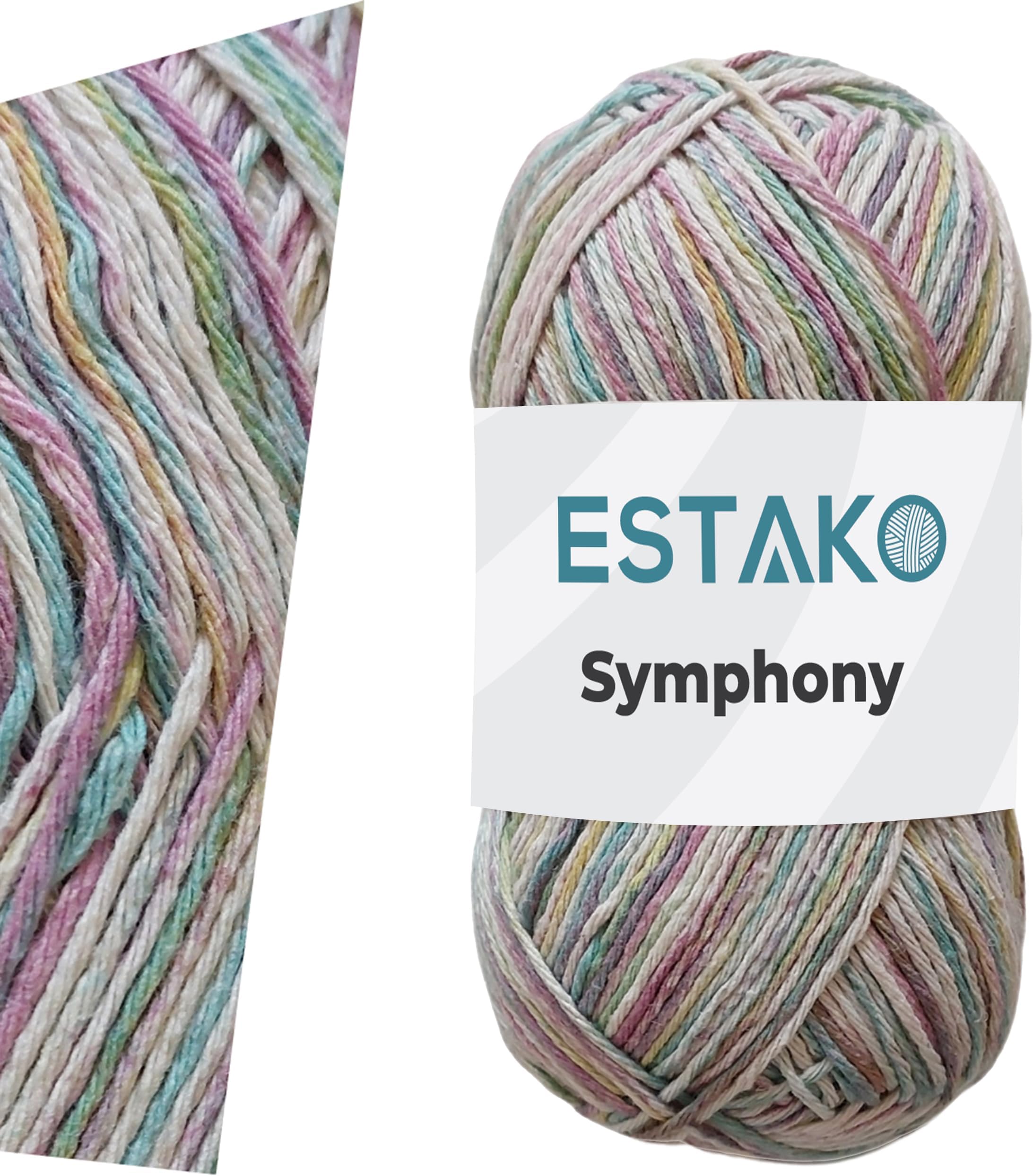 Estako Symphony, 85% Cotton 15% Polyester Yarn Multicolor, Soft, Sport Weight #2 for Crochet and Knitting 3.52 Oz (100g) / 218 Yrds (200m) (493)