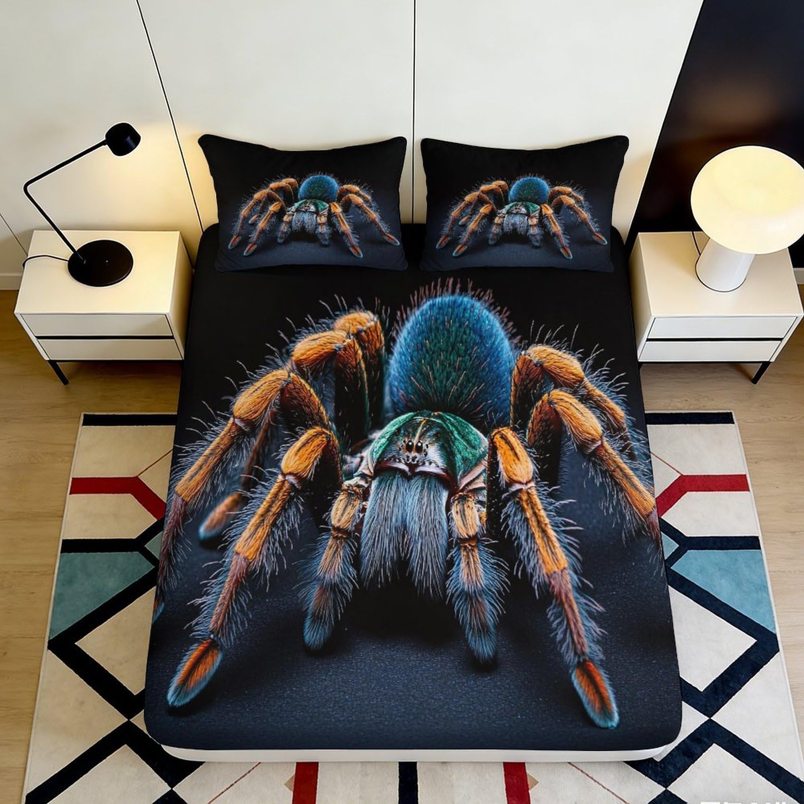 Jqzkxnhpbr Style-9 3D Printed Tarantula Fitted Sheet Microfiber Soft Black Orange Spider Bed Sheet Bedroom Dorm Decor Protective Cover 90X200x25cm