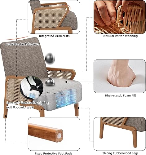 Miniatura 25 de Alunaune Juego de 2 sillas decorativas marrones tapizadas para sala de estar, sillón de ratán natural, moderna de piel sintética, silla de club,