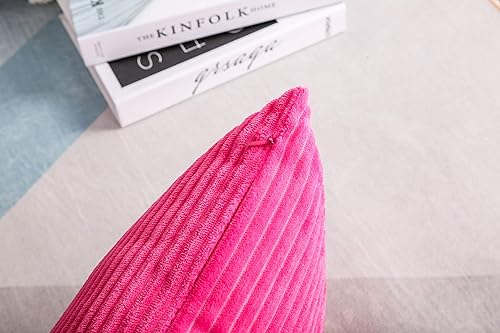 Miniatura 4 de TangDepot, Juego de 2 fundas de almohada decorativas de pana a rayas de terciopelo sólido a rayas (18 x 18 pulgadas, 2 piezas, A75 rosa intenso)