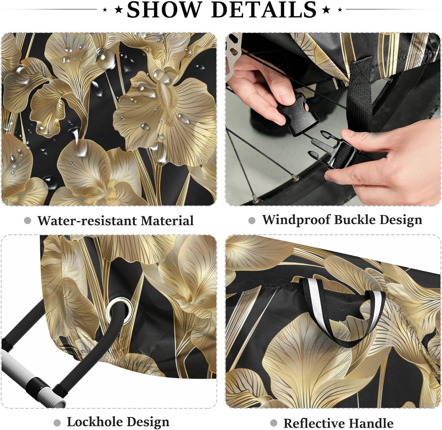 ALAZA Gold Iris Flower Floral Bike Cover Waterproof Outdoor Ebike Bicycle Covers Tarp Protection for 1/2 Bikes, Sun UV Dust Wind Proof