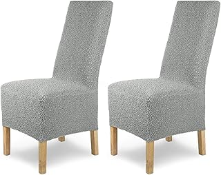 SCHEFFLER-Home Jacquard Lea 2 Fundas de sillas, Estirable Cubiertas, extraíble Funda con Banda elástica, Gris-Plata