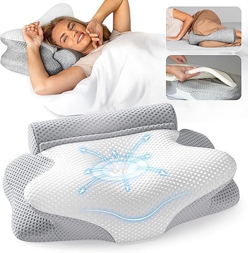 Almohada cervical ortopédica ajustable para aliviar el dolor de cuello, almohada ergonómica de contorno de espuma viscoelástica para dormir de lado,