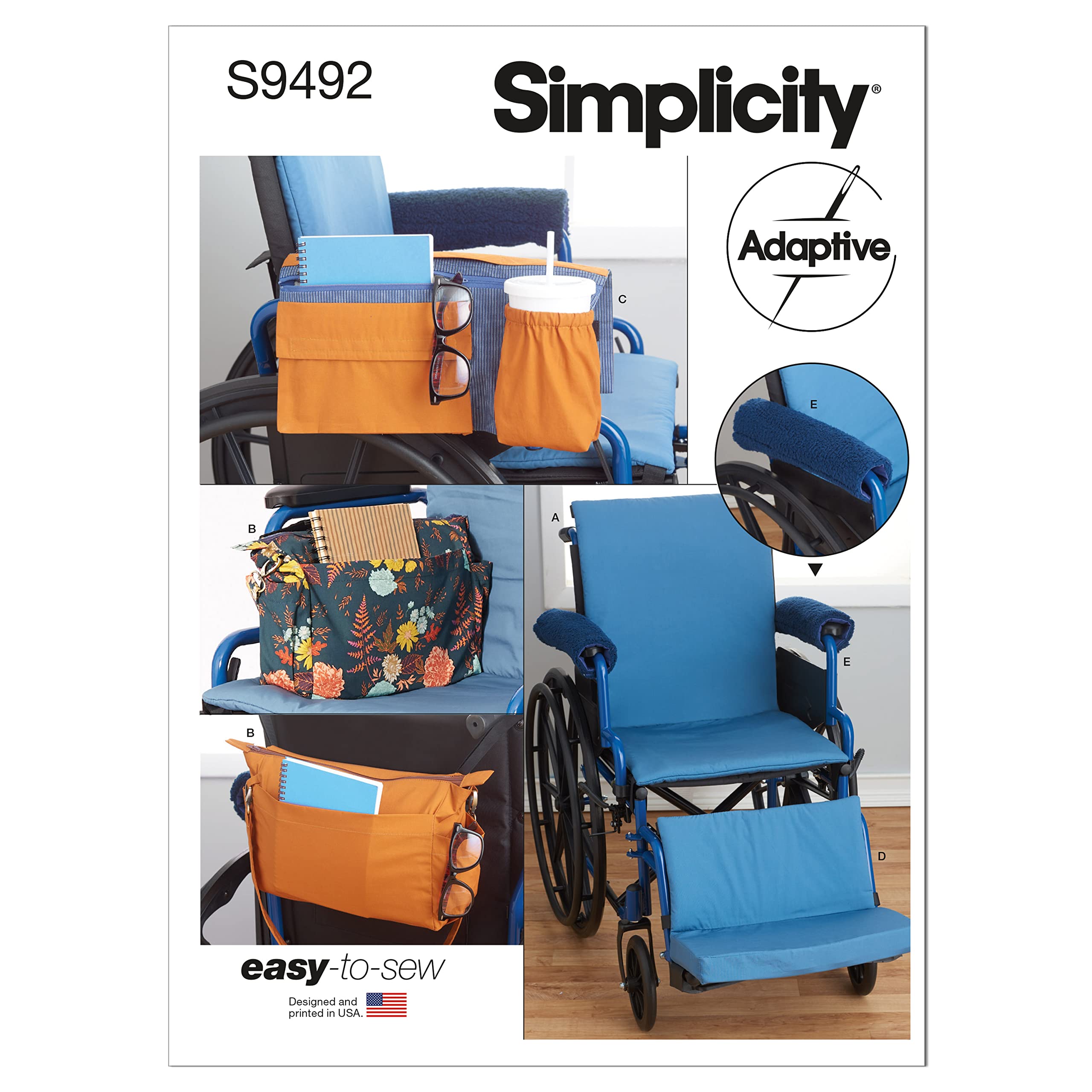 SimplicityWheelchair Accessories Sewing Pattern Kit, Code S9492, One Size, Multicolor