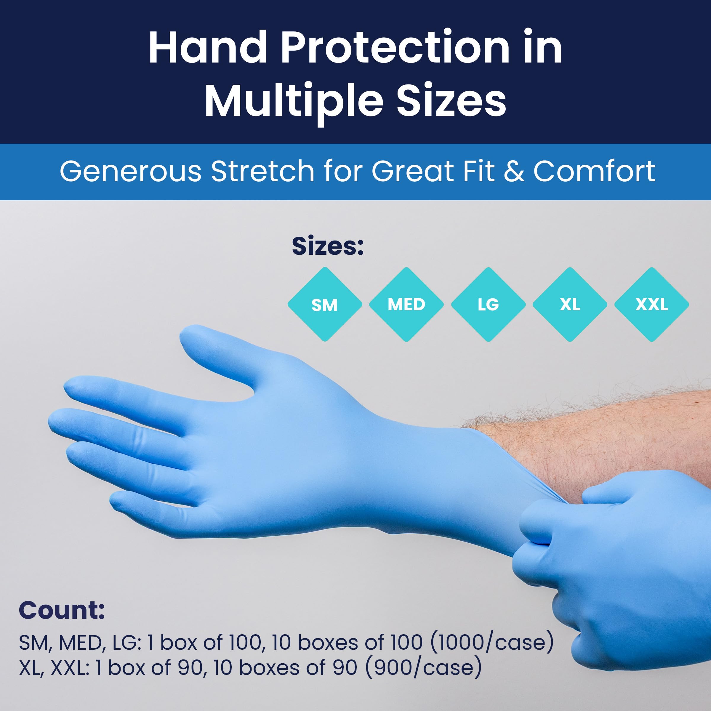 adenna empoderar 8 mil Guantes de nitrilo sin Polvo Examen (Azul, S, M, L, XL y XXL)