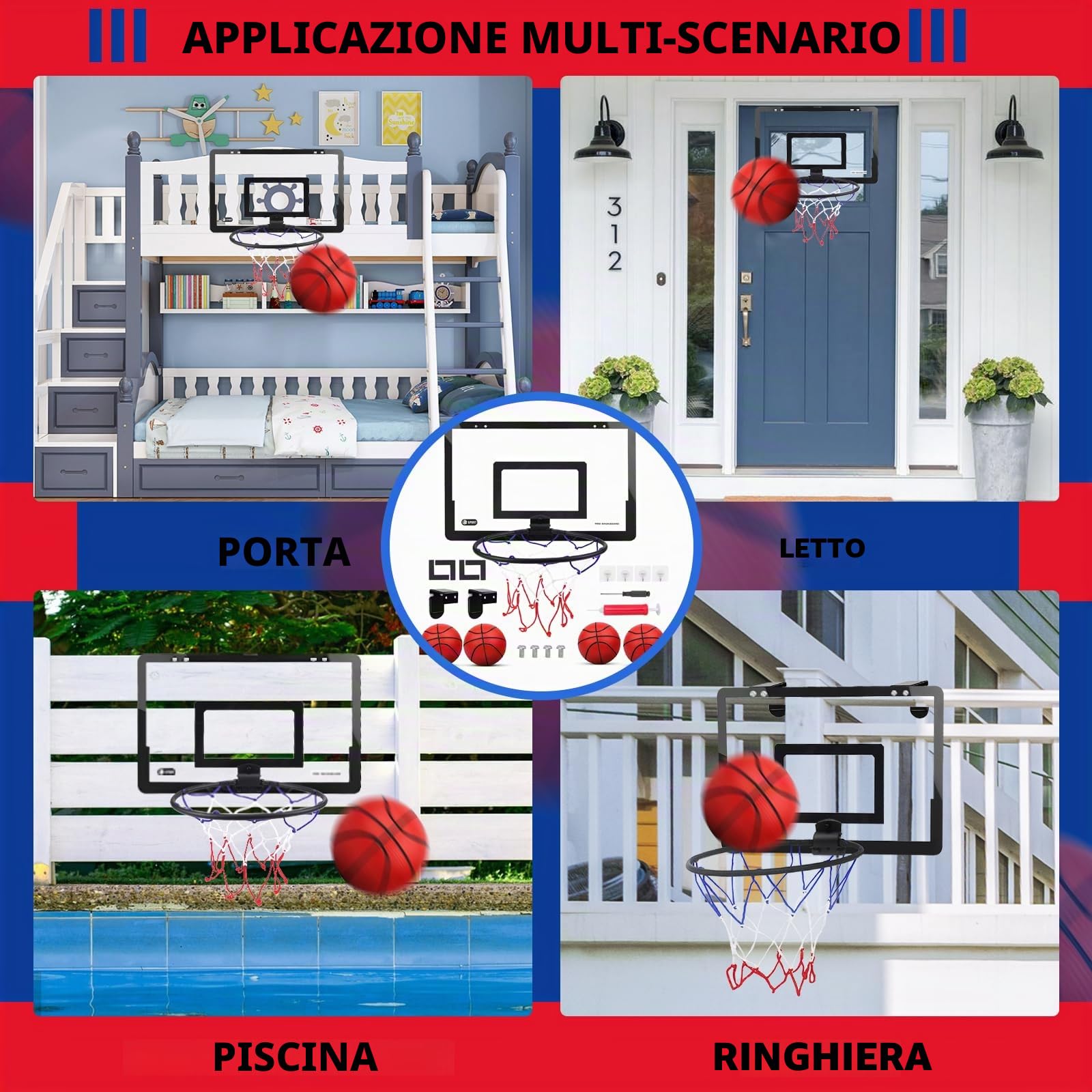 Mini Canestro Basket da Camera Interno Mini Canestro Professionale da Basket Kit Mini Hoop Agganciabileper Porta Casa Muro, Basketball Giocattoli Sport Giochi Regalo Ragazzi Ragazze