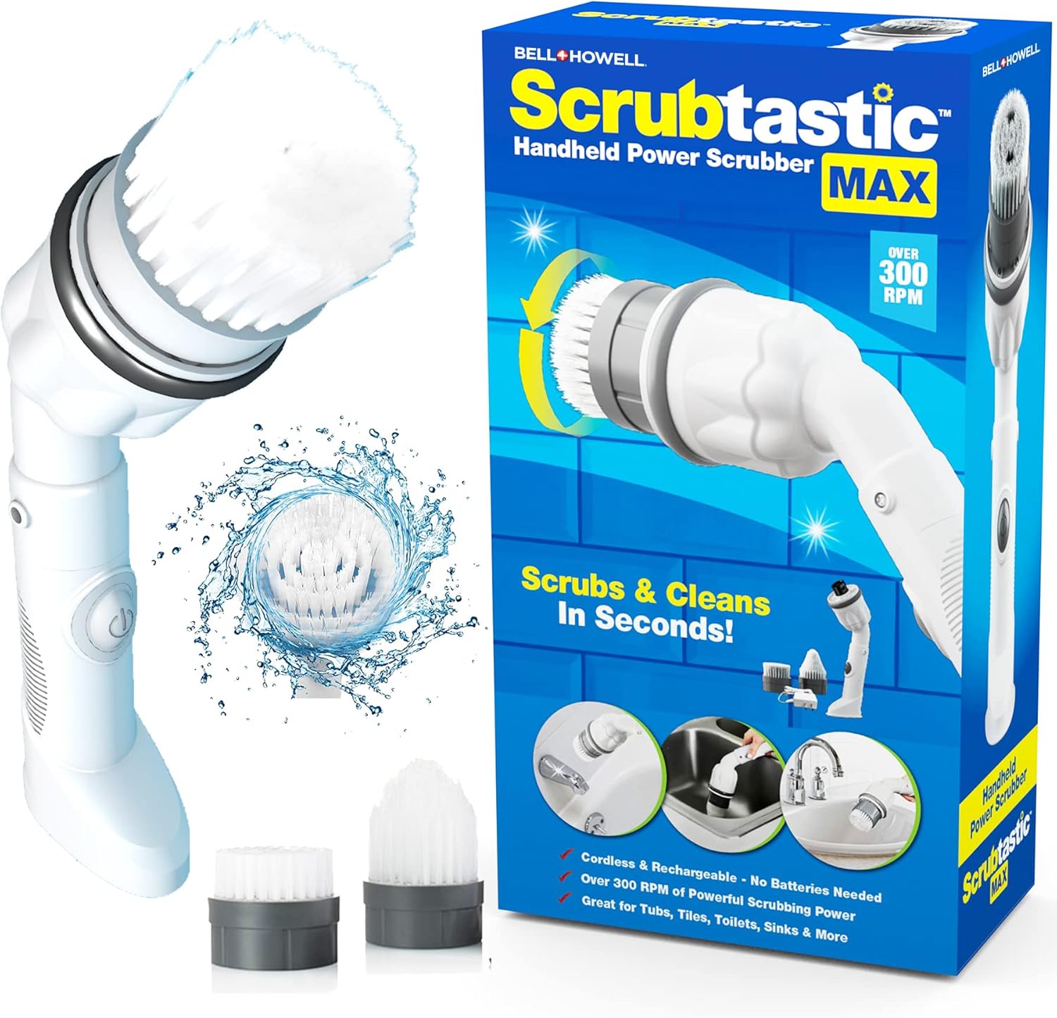 Scrubtastic Max Spin Scrubber Electric Shower Scrubber, Rechargeable, Multipurpose