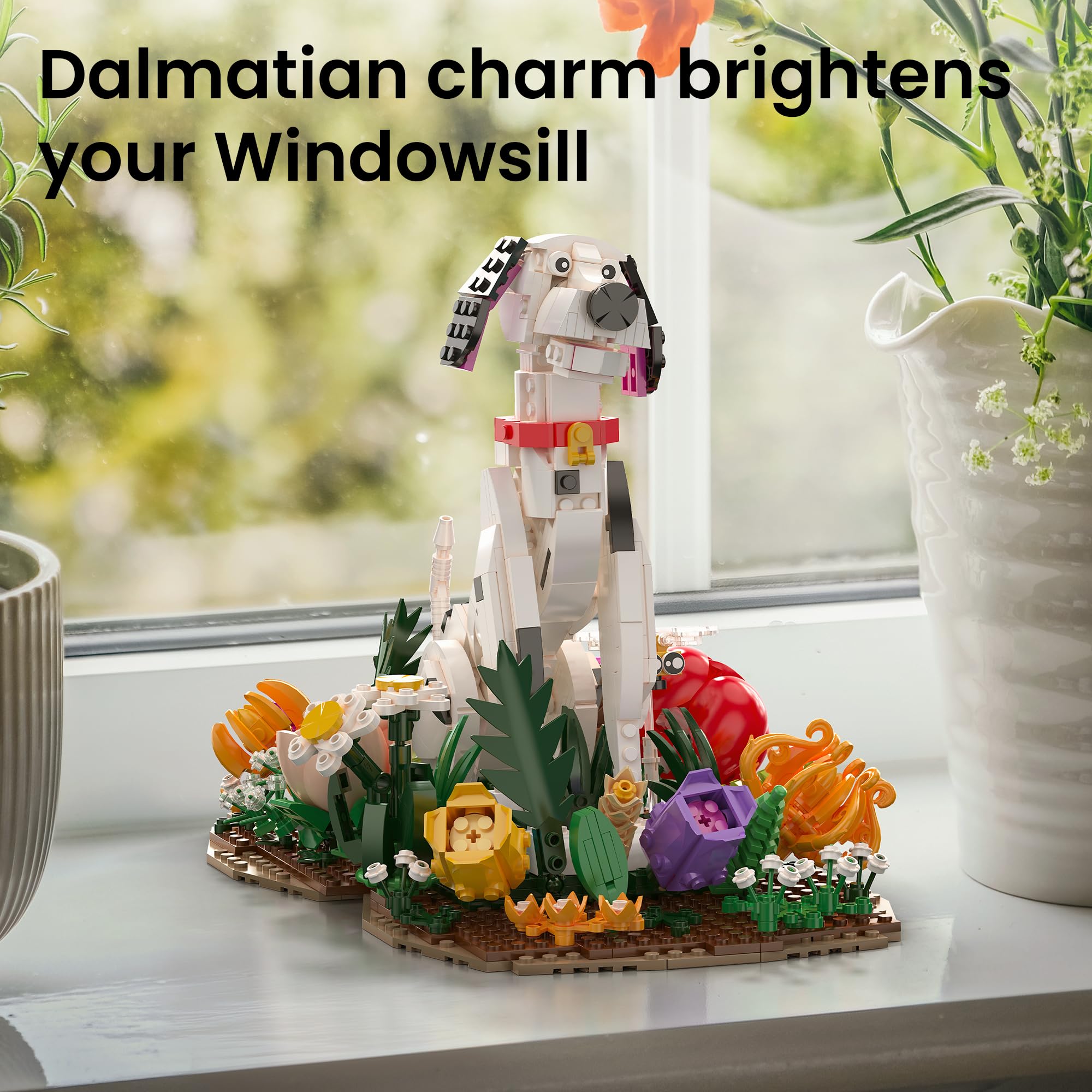 Sillbird Dalmatian Building Kit with Flower, 1097PCS Cute Spotted Dog Animal Model, Home Decor Display - Image 3