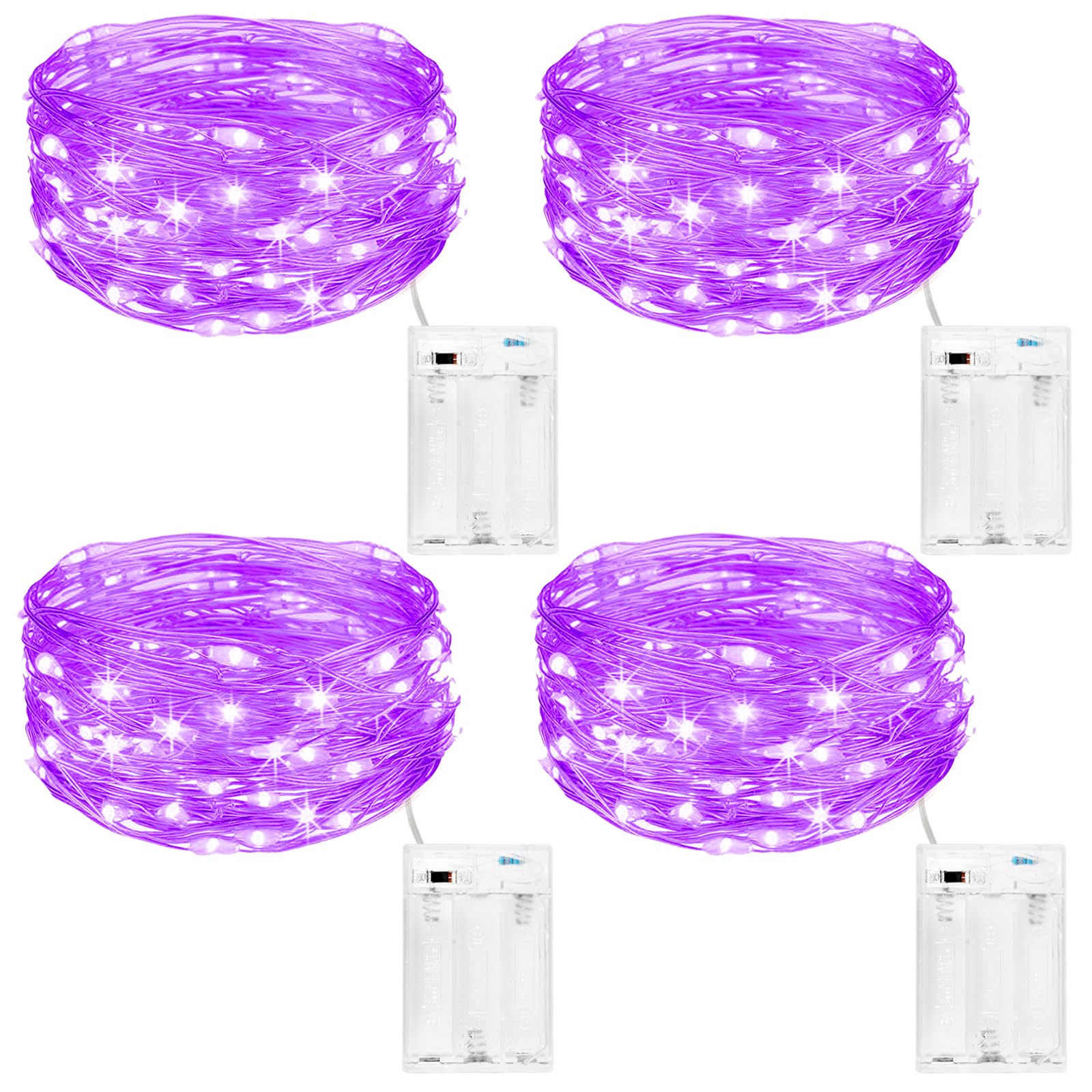 kolpop LED Lichterkette Batterie [4 Pack], Lichterketten für Zimmer, 5m 50er Micro LED Lichterkette Draht Innen Batteriebetrieben für Party Weihnachten Weihnachtsbaum Halloween Hochzeit Deko(Lila)