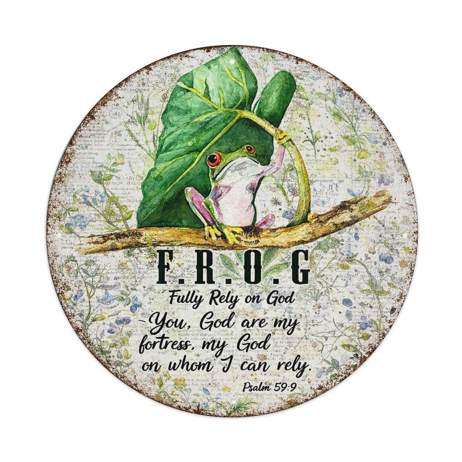 Frog On Branch With Bible Verse Tin Sign Metal Poster Vintage Metal Signs for Home Man Cave Bar Cafe Kitchen laundry room Wall Decorations 8x8 inches