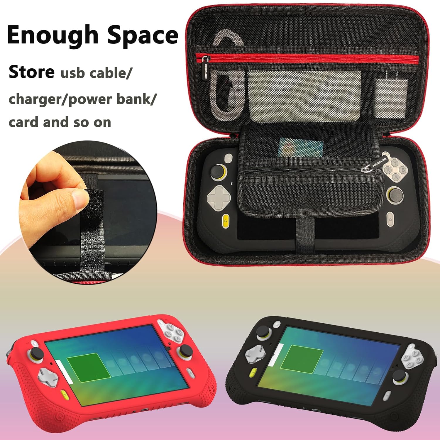 XEGIMOR Silicone Cover and Carrying Case Compatible With Logitech G Cloud Gaming Handheld, Screen Protector for Logitech G Cloud Console Accessories (Black/Black)