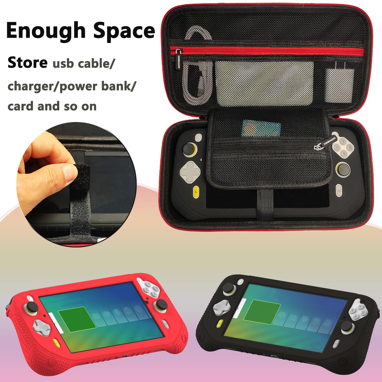 Silikonowe etui i etui do przenoszenia kompatybilne z Logitech G Cloud Gaming Handheld, ochraniacz ekranu do akcesoriów Logitech G Cloud Console (czarny/czerwony)