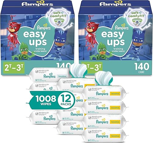 Pampers Easy Ups - Pantalones de entrenamiento para niños y niñas 2T-3T talla 4 suministro de 2 meses 2 x 140 unidades con toallitas sensibles a