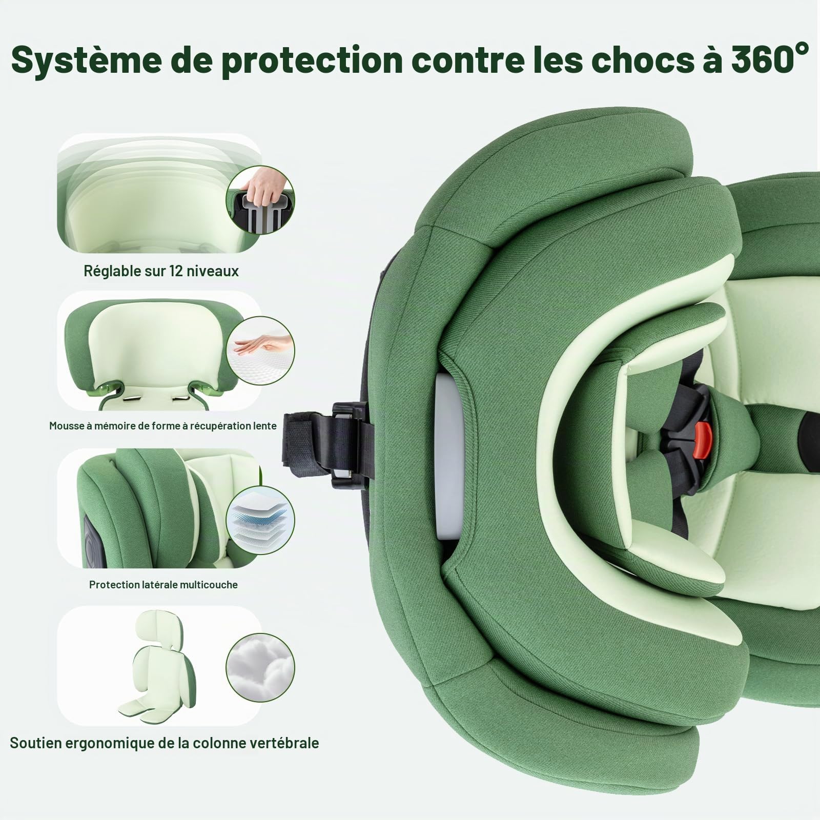 Siège Auto Enfant i-Size Pivotant 360° avec ISOFIX et Top Tether, Testé ADAC, pour Nourrisson et Enfant de 0 à 12 Ans (40-150 cm), Housse Lavable, Groupe 0/1/2/3, Gris