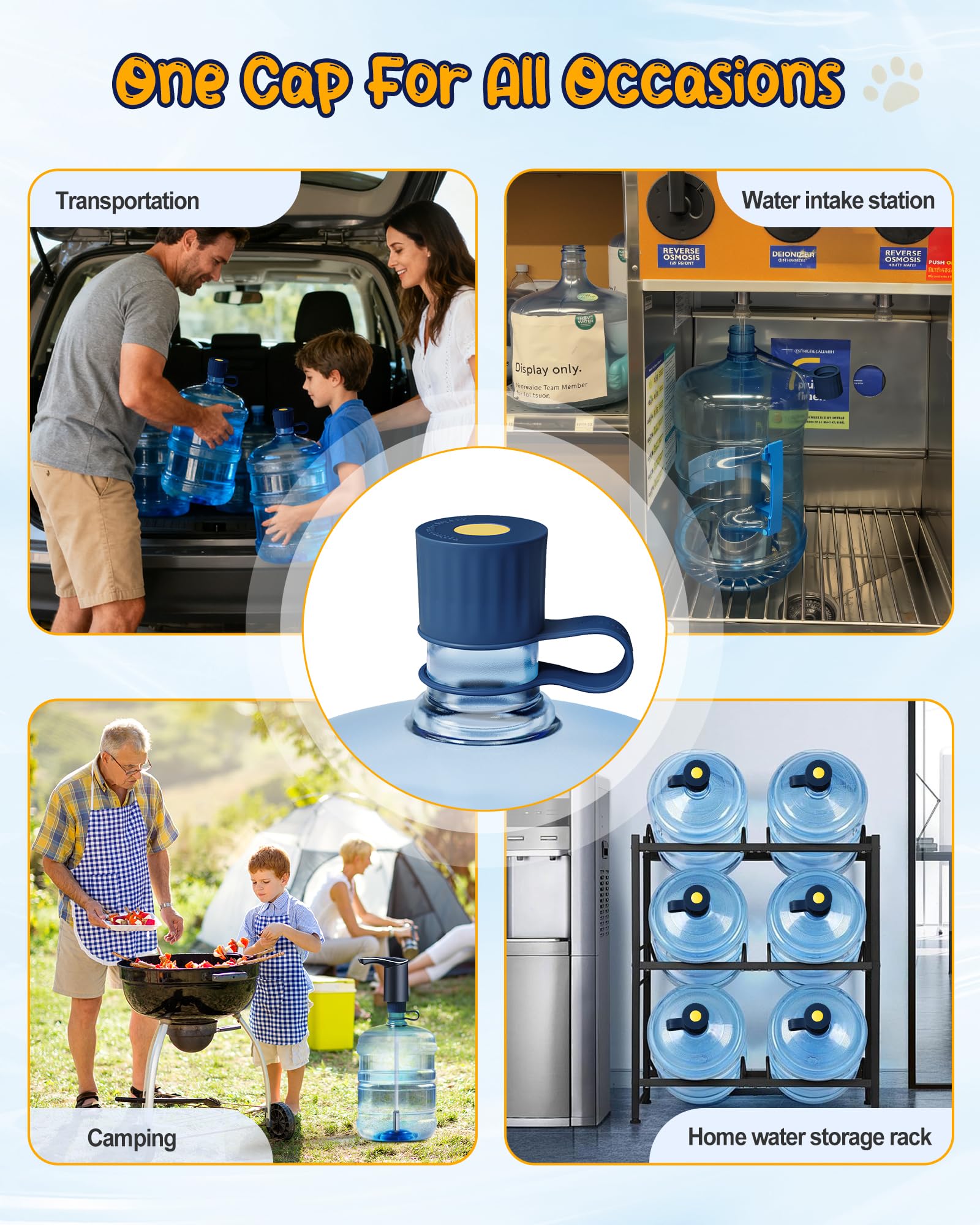 Silikon-Wasserkrugkappen, auslaufsicherer Ersatzdeckel für 55 mm und 60 mm Flaschenverschluss, Standard-/Schraub-/Kronendeckel, spülmaschinenfest und BPA-frei (Dunkelblau, 6 Packungen)