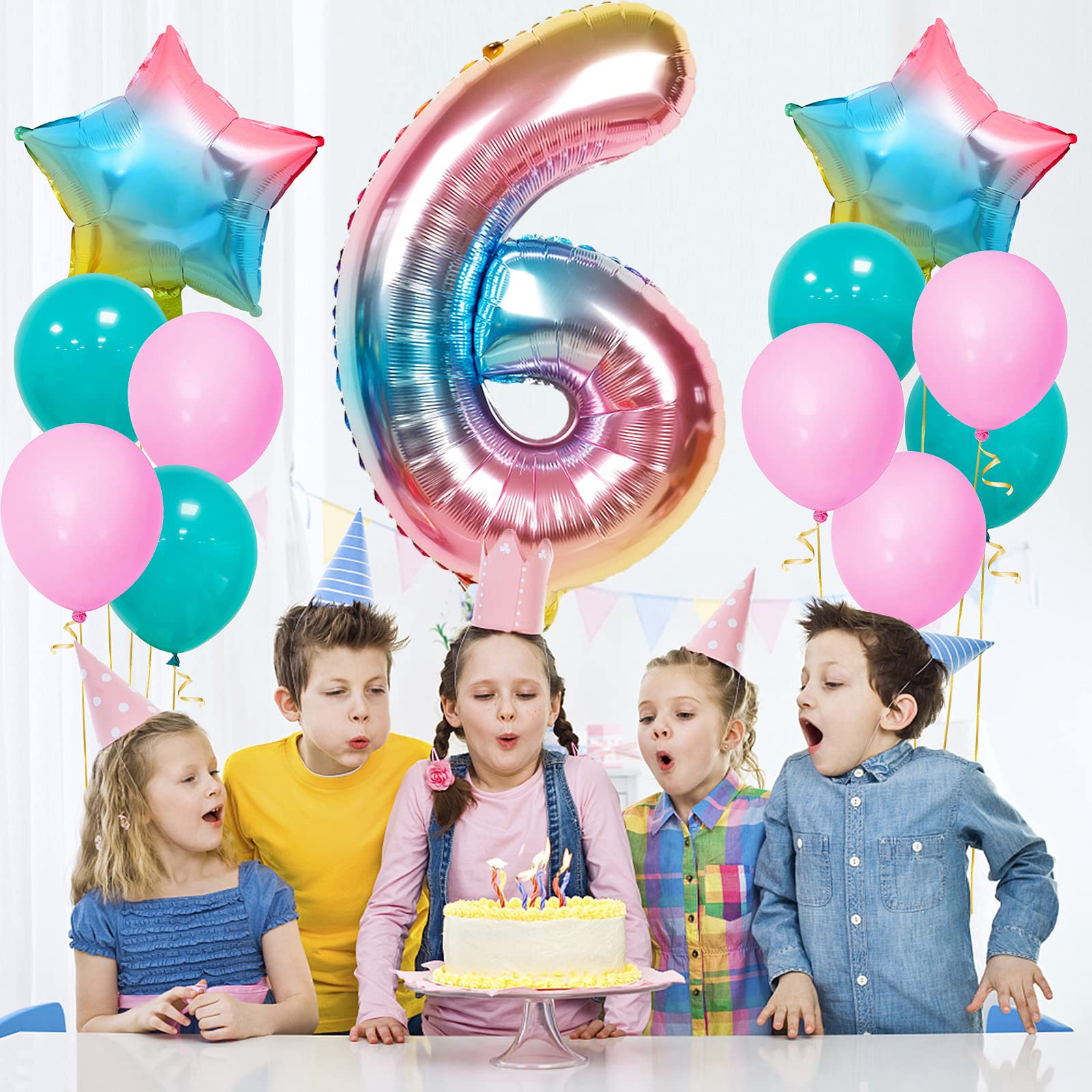 Amazon | EXGOX 数字 バルーン 大きい レインボー 誕生日 ナンバー 6 
