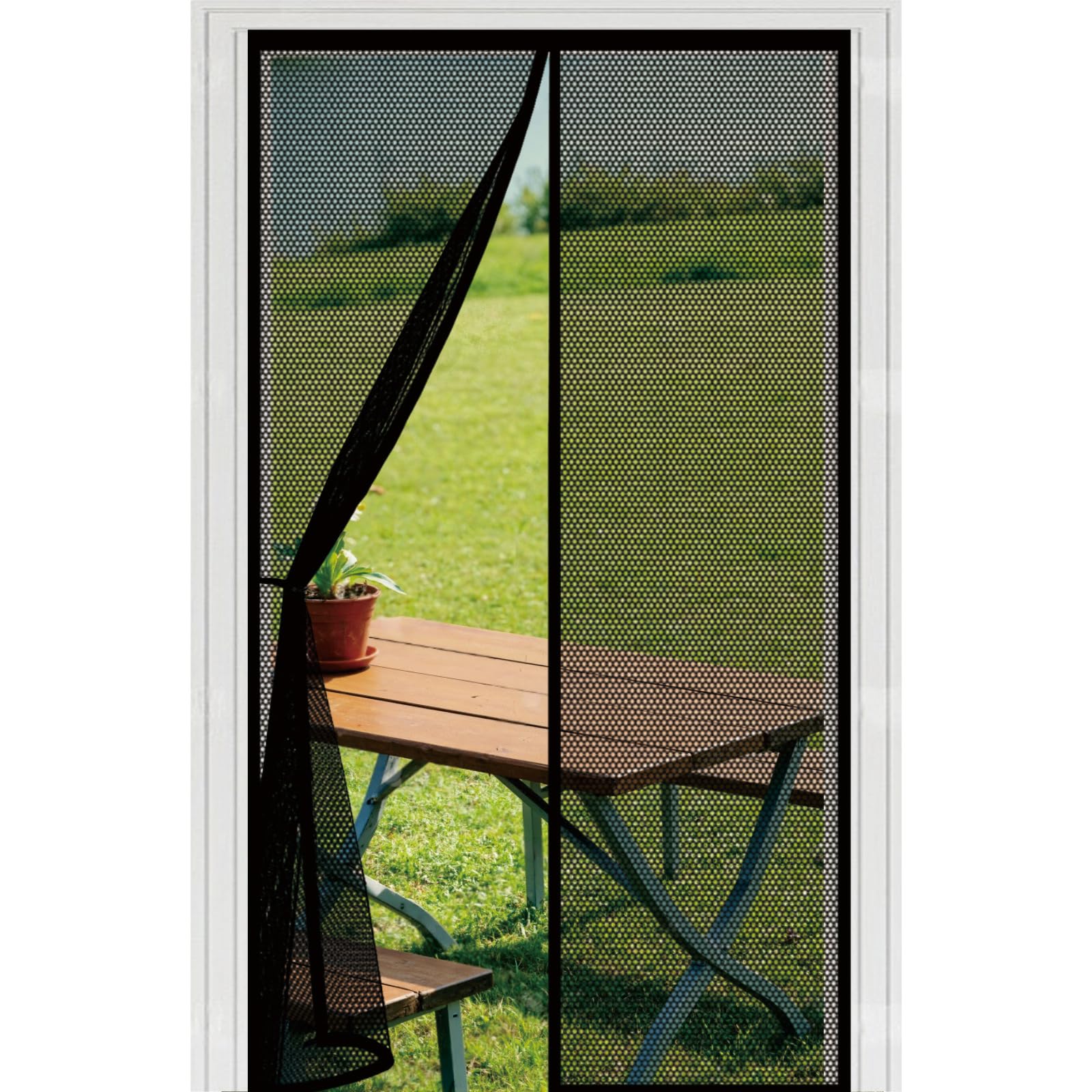 Insect Protection Door 120 x 234 cm with Powerful Magnets Automatically Closes and Magic Tape, Install Without, Keep Bugs Out, Screen Doors with Magnets for Patio Door, Black