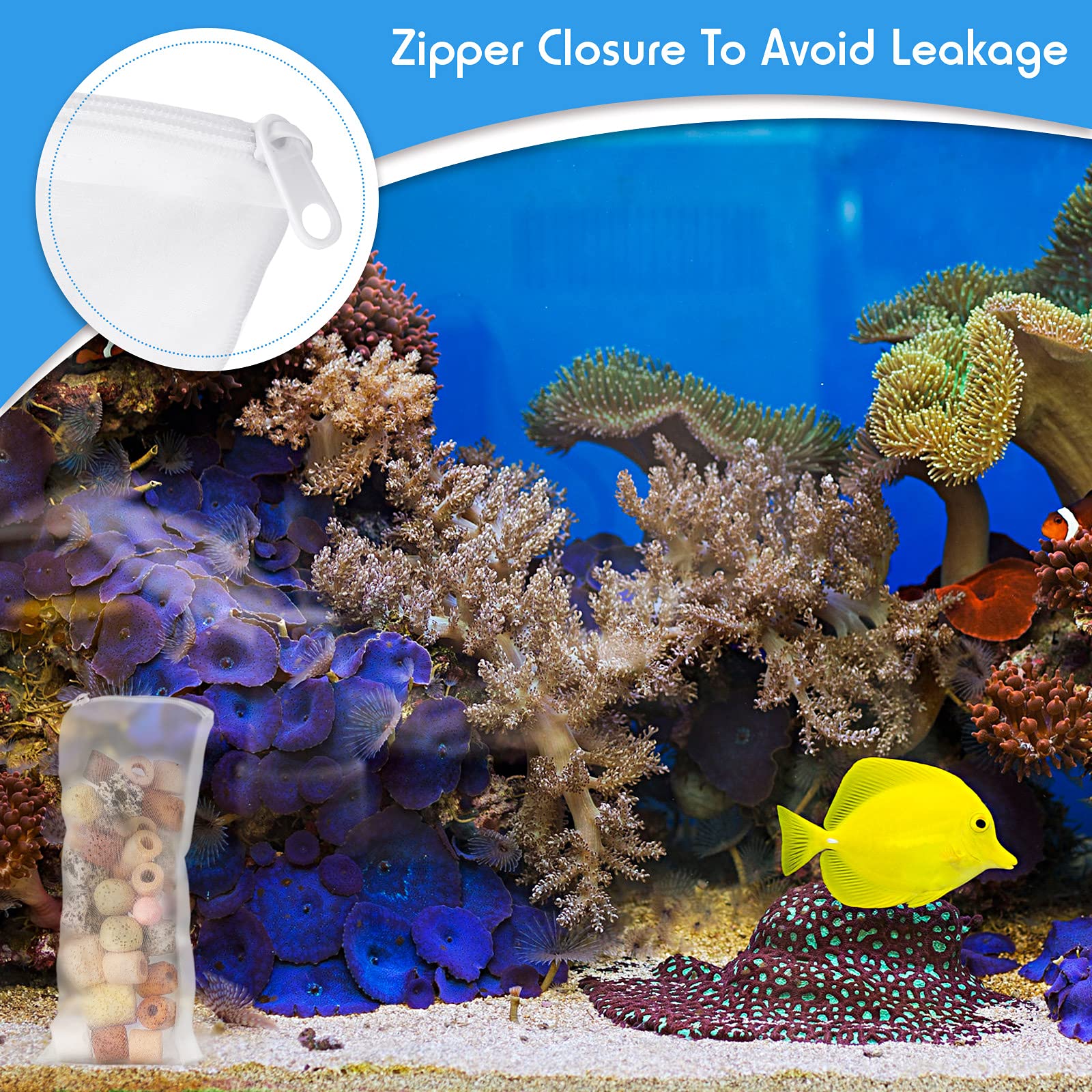 15-Pack Aquarium Filter Media Bags - 150 Micron Mesh, Zipper Close, 3.1x7.9" Nylon