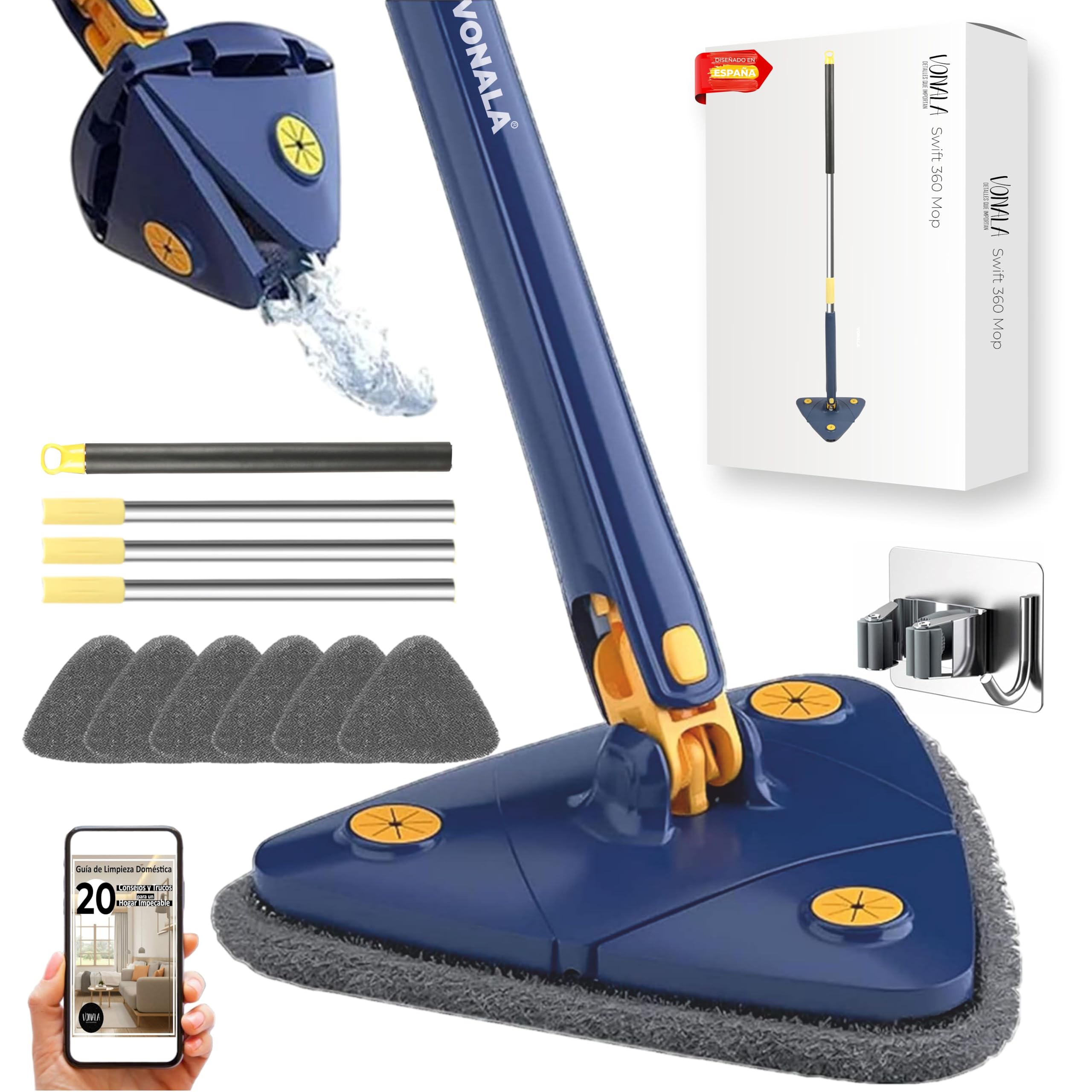 Mop Pulizia Pareti 360° Con Manico Regolabile - Per Pavimenti, Finestre, Piastrelle E Angoli - Foto 11