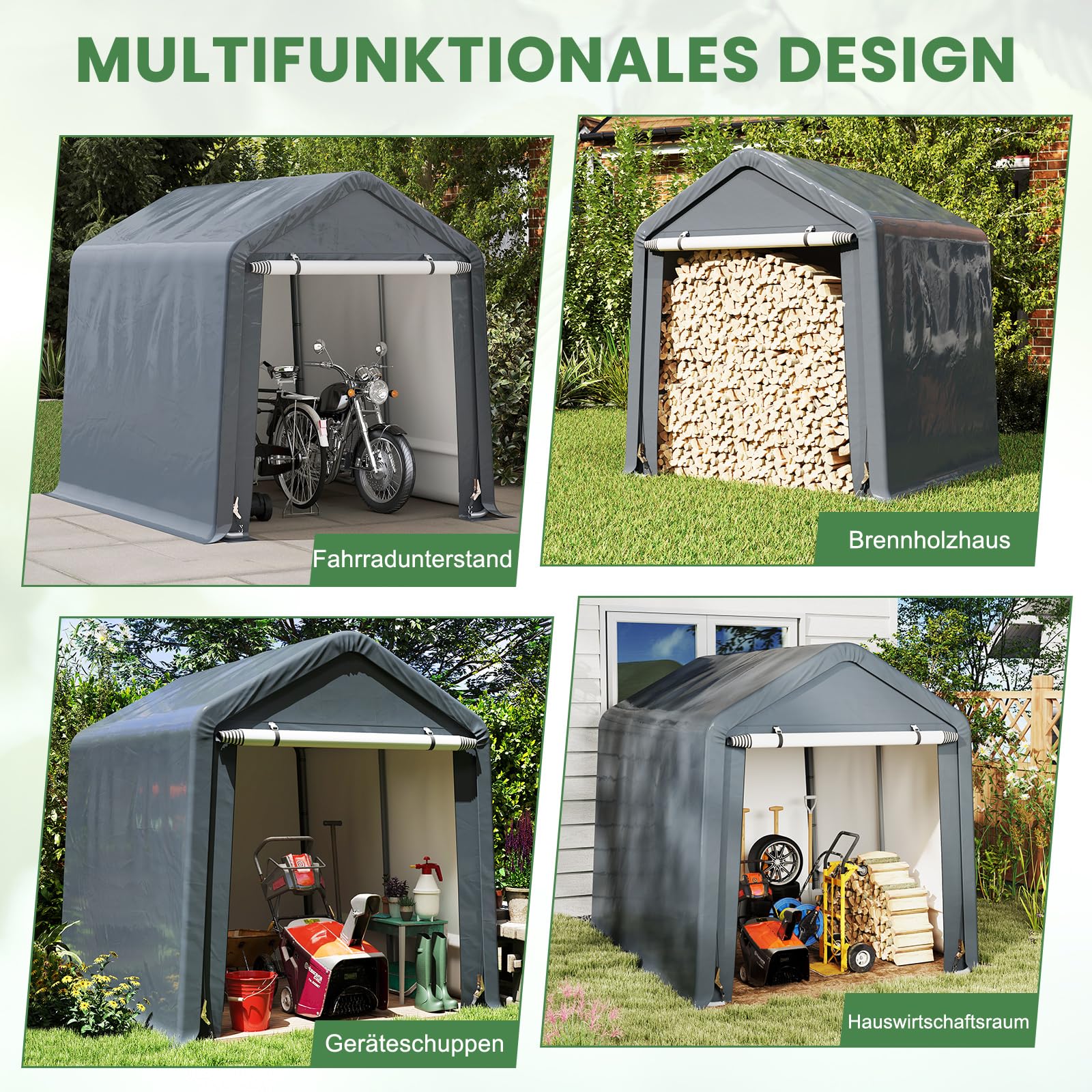 GOPLUS Garagenzelt, 240x195x214cm Carport wetterfest mit aufrollbarer Reißverschlusstür, Metallrahmen & 4 Erdspieße, Lagerzelt Zeltgarage für Fahrräder Gartengeräte Motorräder, Garten Terrasse