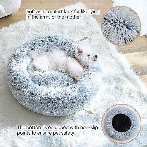 Miniatura 4 de Cama calmante para perros pequeños, con forma de dona, esponjosa, antiansiedad, redonda, lavable, bonita cama acogedora de felpa, cálida, suave,