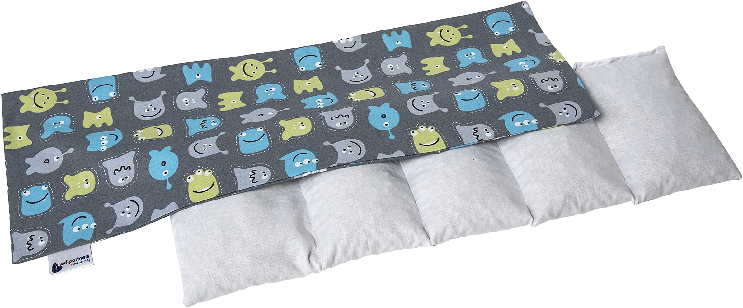 Medi Partners Cherry Stone Pillow 60x20cm 800g 100% Cotton 5-Chamber Eco Natural Heat Pillow Cold Therapy Removable Pillowcase (Creatures)