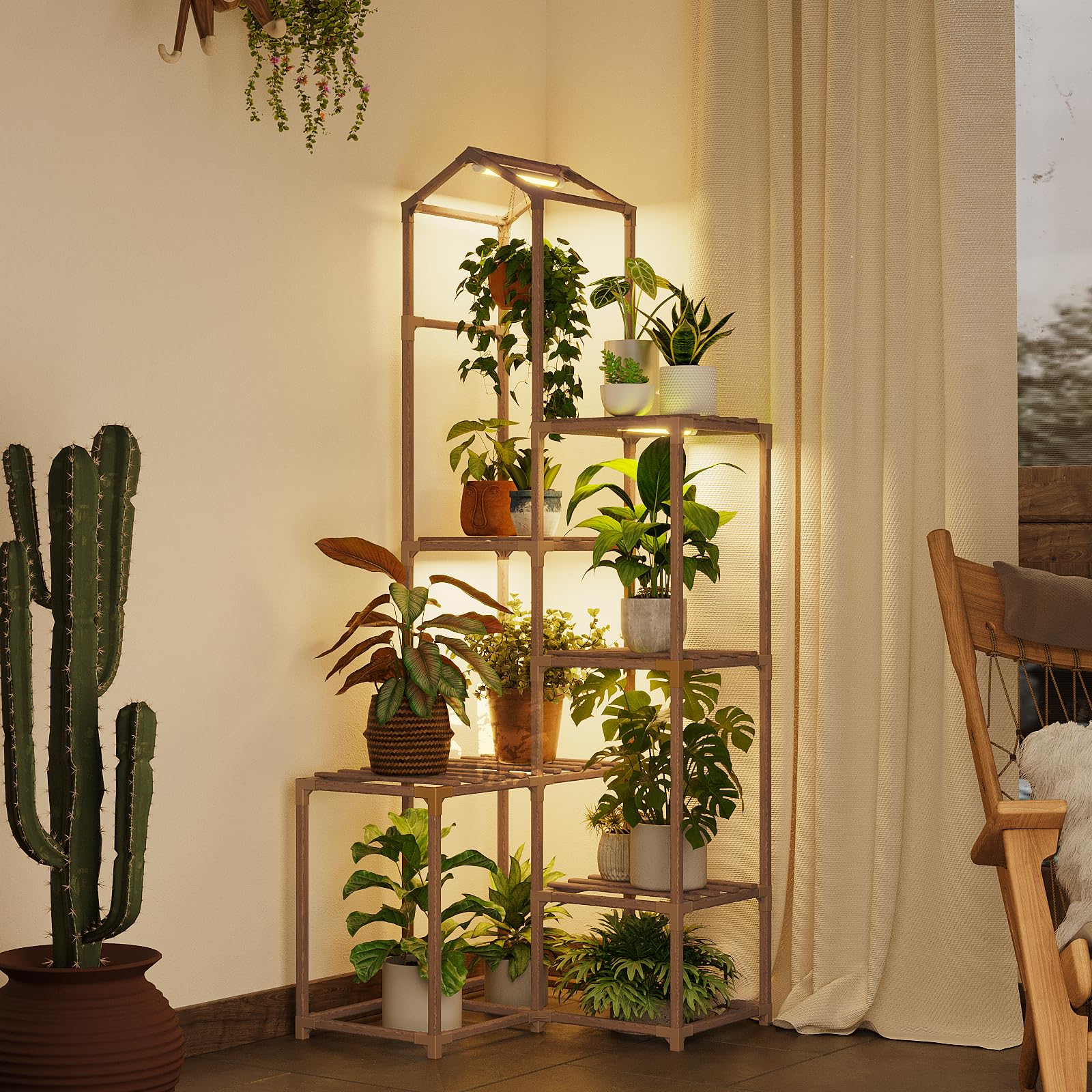 Support de plantes avec lampes de croissance Bamworld pour pot suspendu