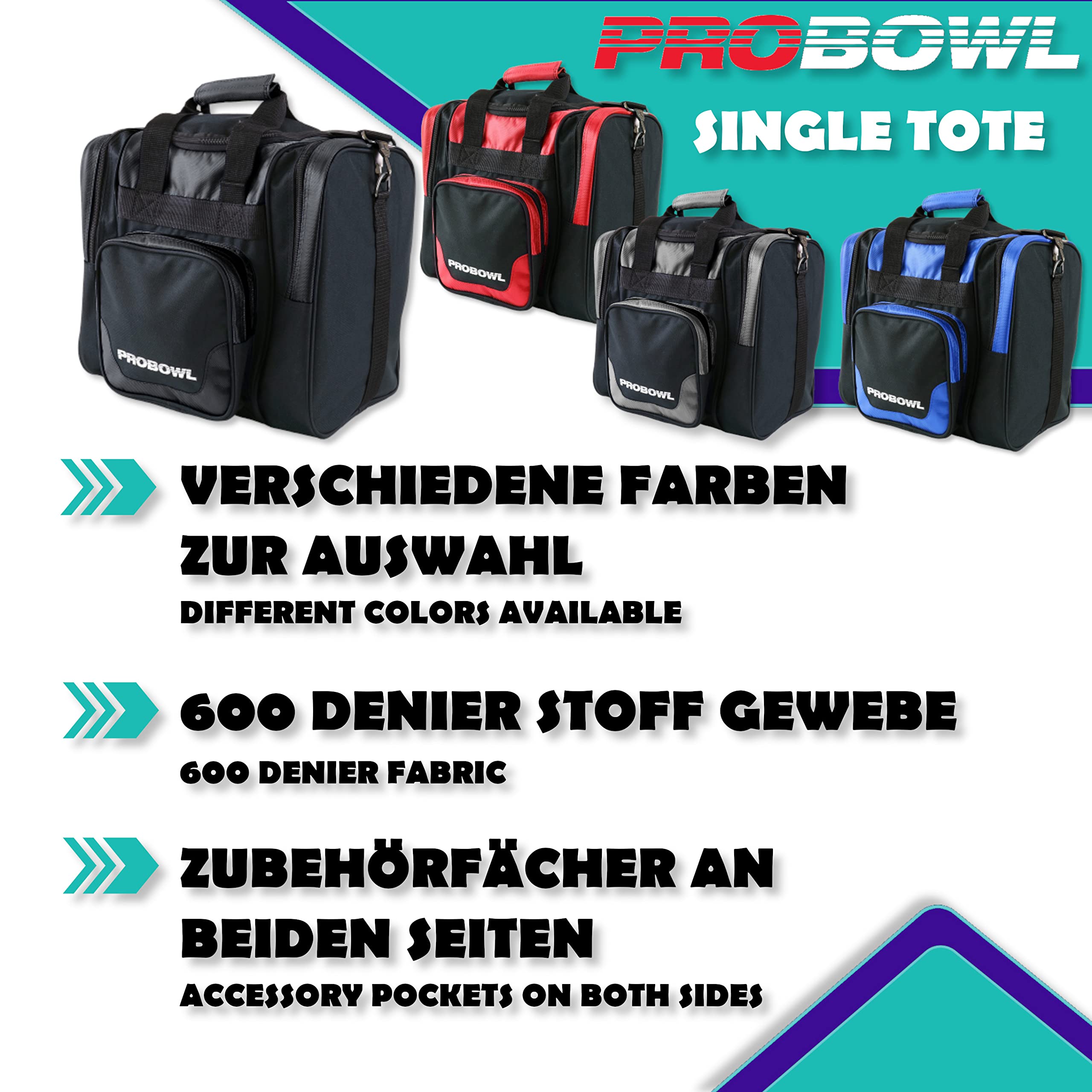 Sac Bowlingball,Pro Bowl Single Tote,Sac de bowling 1 balle avec compartiment à chaussures,Portable avec compartiments pour accessoires,Sac de bowling léger avec bandoulière,Noir/noir