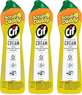Scrub Daddy Cif Cream All Purpose Cleaner, Lemon - Multi Surface Household Cleaning Cream for Glass, Chrome, Granite, Sink, Gold, Marble & Countertops - 3 Pack (16.9 Oz Each)