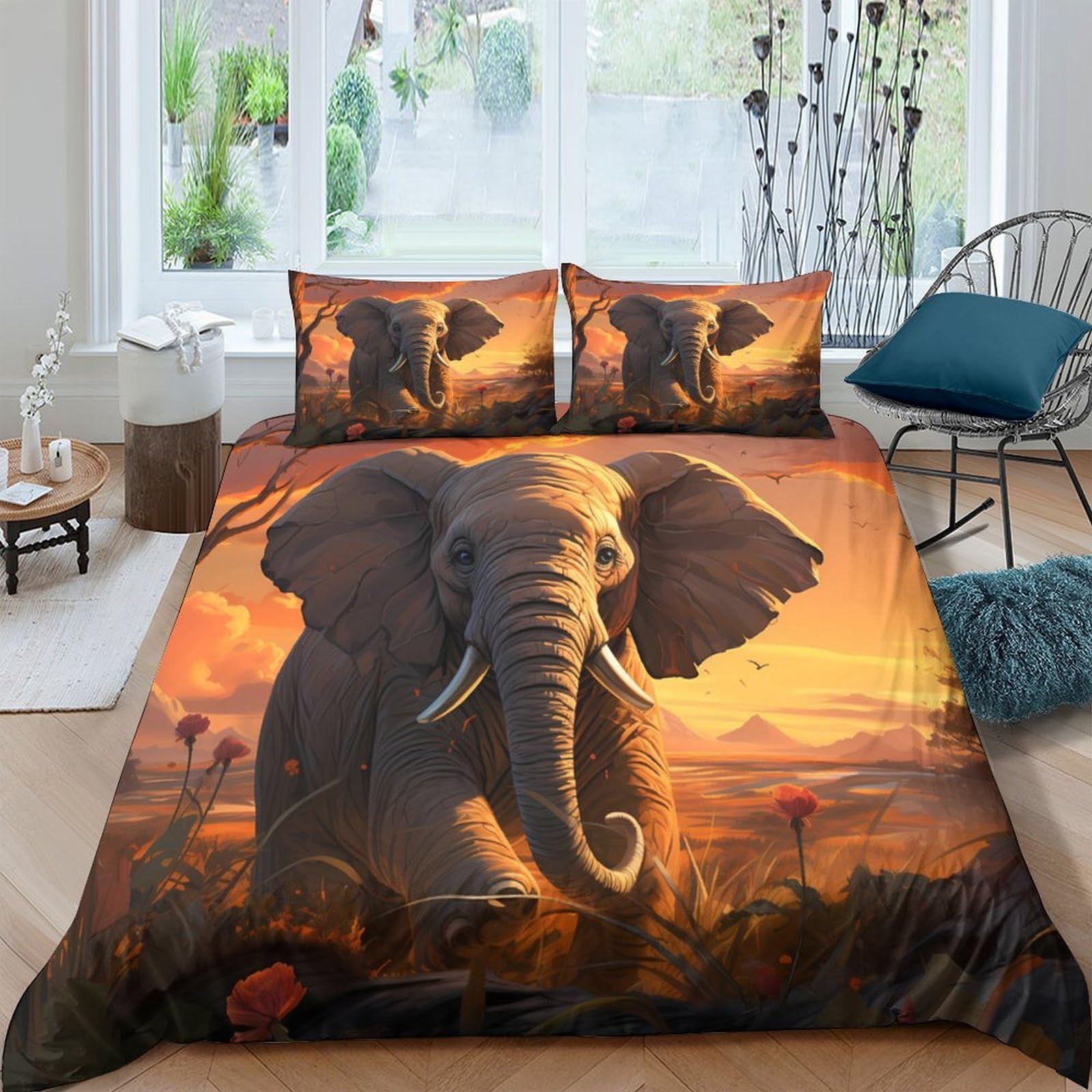 Ctjqhvkz Style-7 3D Printed Elephant Sunset Fitted Sheet Microfiber Anti-Slip Bed Cover For Bedroom Dorm House Decor Easy Care Single（135X200cm）