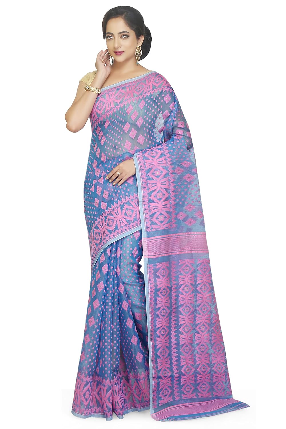 BENGAL HANDLOOM Exclusive Women’s Cotton Silk Dhakai Allover Soft Jamdani Saree