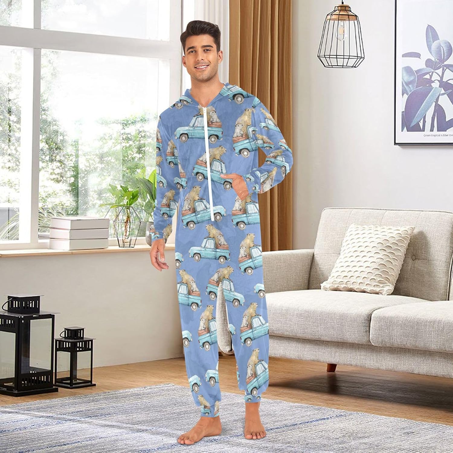 Capybara Truck Adult Onesie Pajamas Novelty One Piece Costume Sleepwear Jumpsuits Matching PJS