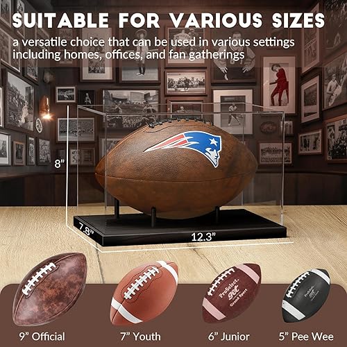 Miniatura 3 de JupDec Vitrina de fútbol de tamaño completo, caja transparente de acrílico con soporte de madera, soporte para recuerdos con protección UV, para