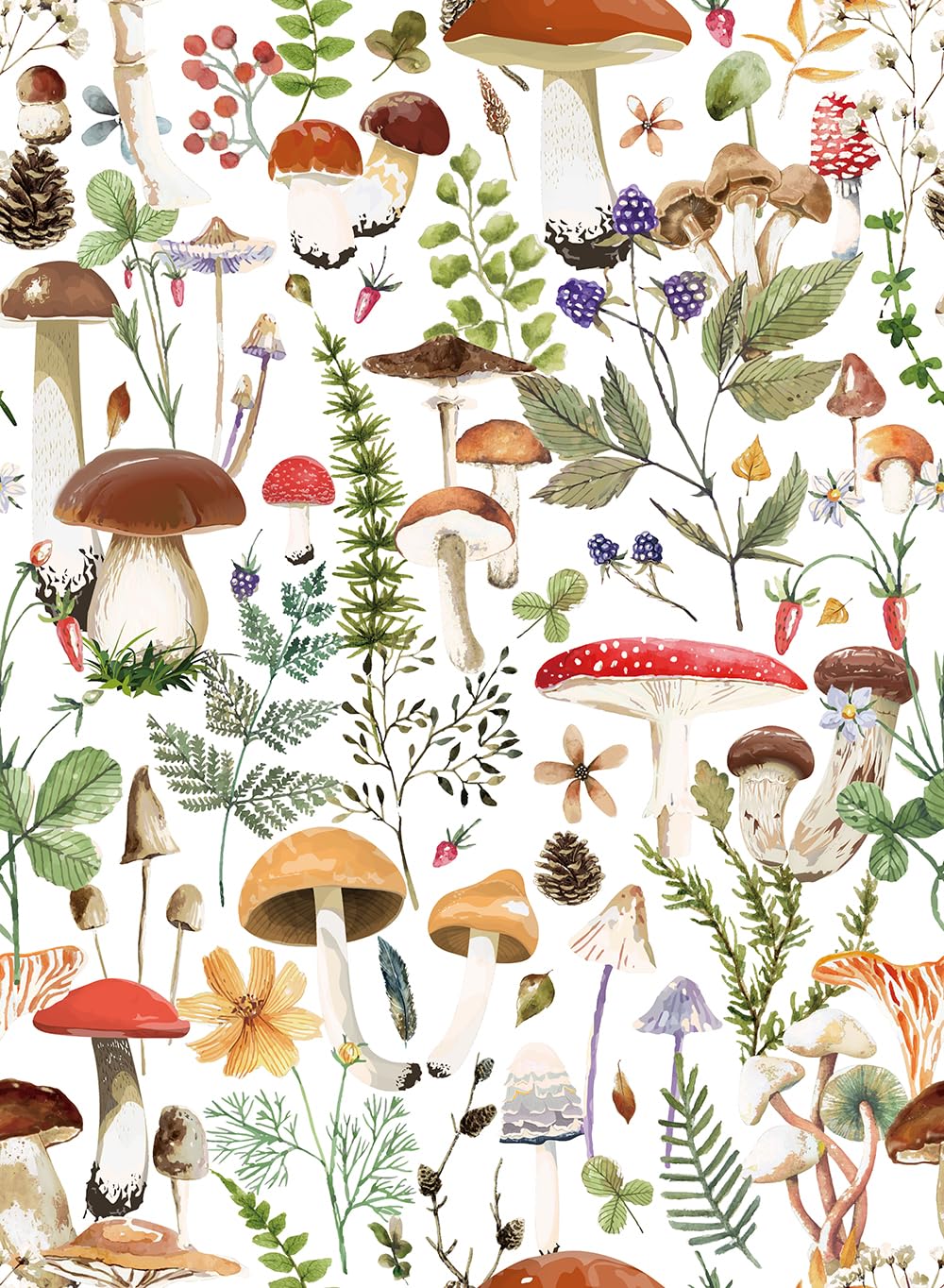 Simon&Siff Mushroom Peel and Stick Wallpaper Boho Forest Contact Paper Removable Self Adhesive Wall Paper for Bedroom Bathroom Cabinet Countertop 17.3