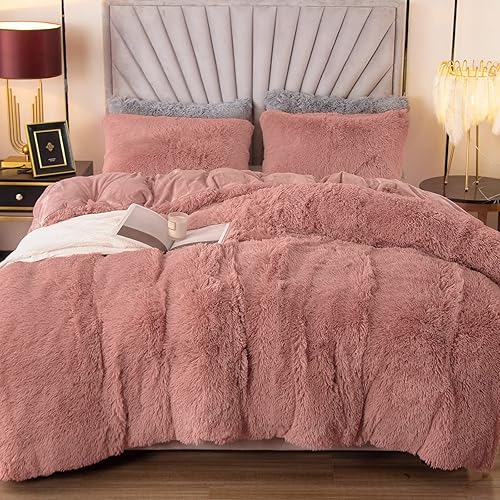 EMME Juego de funda de edredón mullida de lujo, tamaño King, juego de funda de edredón esponjosa para cama King, fundas de edredón suaves y peludas