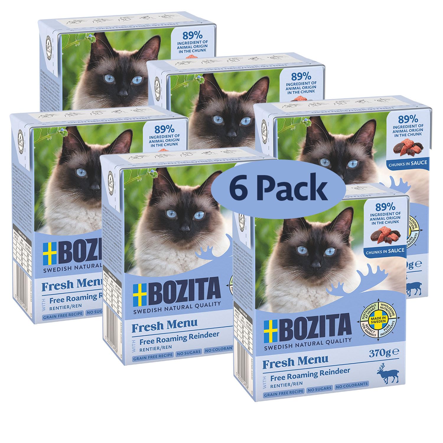 Bozita Tetra przekąski w sosie z reniferem – 6 x 370 g bez zbóż i cukru, mokra karma dla kotów bez techniki genetycznej – 7,5% białka i 5% zawartości tłuszczu – wysoka jakość i wyjątkowo bogata w