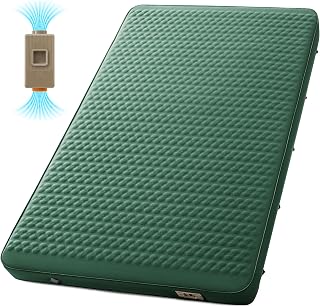 Double Self Inflating Sleeping Pad with Electric Pump - 4" Ultra-Thick Memory Foam Camping Mattress for 2 Person, Portable Outdoor Air Camp Mat Gear for Tent Car Truck Travel Hiking (Green)