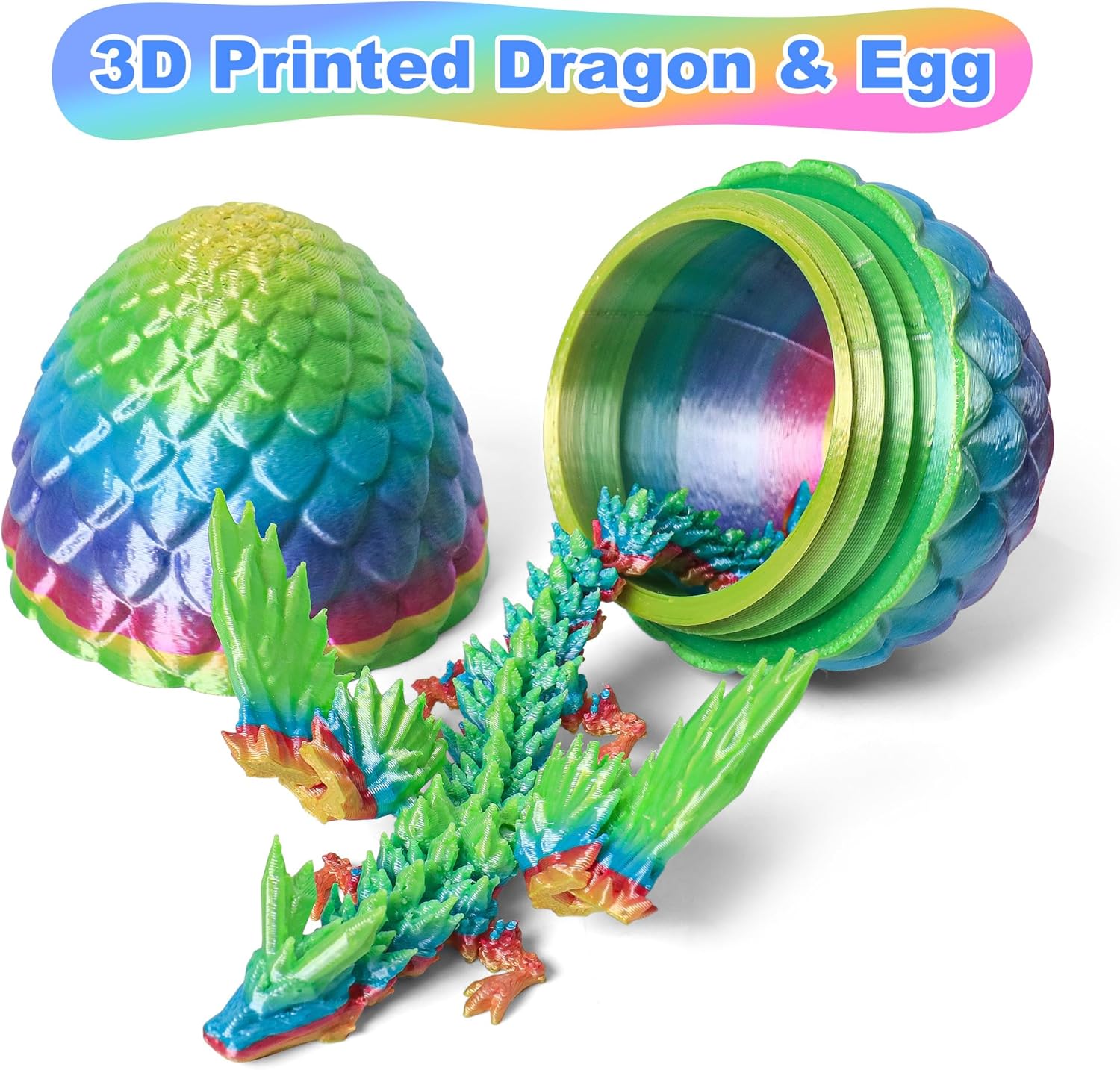 3D Printed Dragon Eggs with Dragon Inside, Easter Mystery Dragon Egg Articulated Crystal Dragon Fidget Toy, Surprise 3D Printed Dragon Egg with Wings Flying Animals Toy Easter Basket Stuffers 4PCS(B)