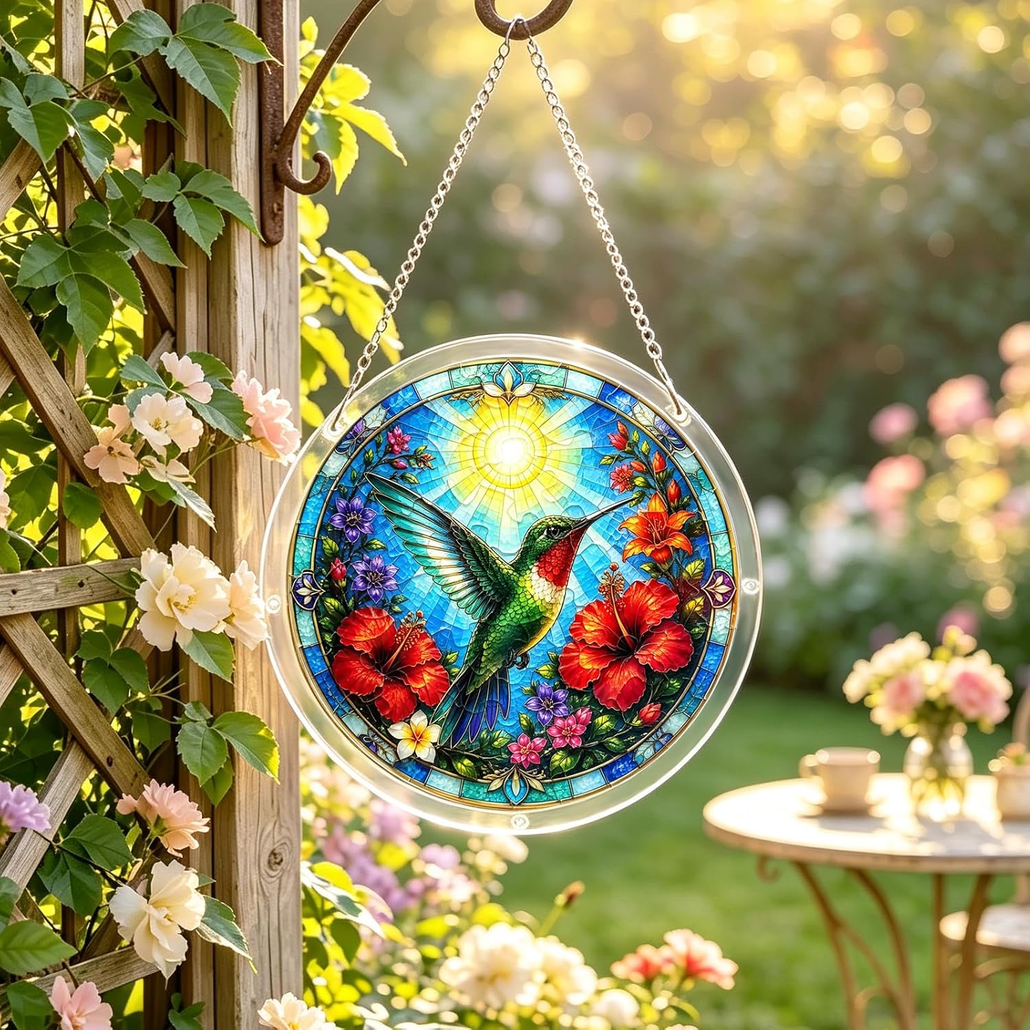 Acrylic Jigsaw Puzzle Suncatcher - Hummingbird Garden Decor 8.9inch