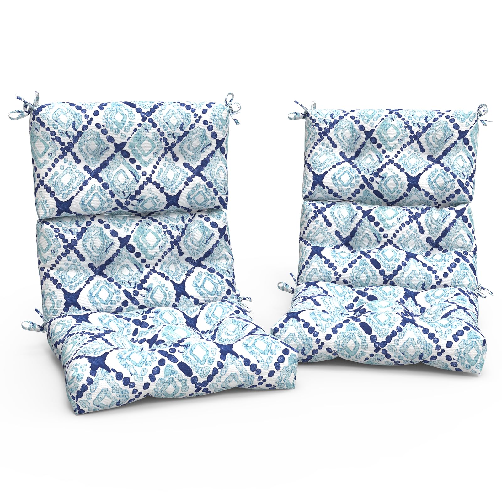 Photo 1 of Outdoor High Back Patio Chair Cushions, Tufted Rocking Chair Cushions, Adirondack Cushions for Garden Porch Home Office Chair Use, 44” x 22” x 4”, 2 Pack, Boho Geometry Blue 44"x22"x4" Boho Geometry Blue