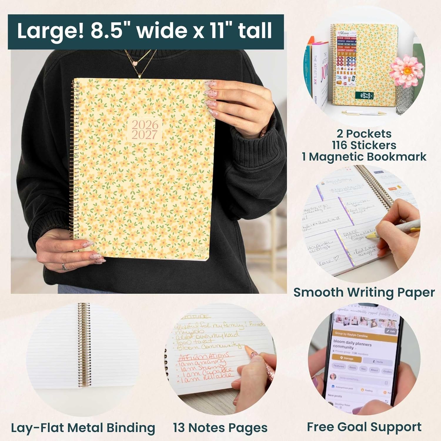 bloom daily planners 2026-2027 Planner (8.5” x 11") 13 Month Academic Year Organizer (July 2026 - July 2027) - Weekly & Monthly Agenda Book with Stickers & Tabs - Butter Yellow Daisies