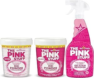 Stardrops - The Pink Stuff - The Miracle Laundry Stain Removing Kit - Oxi Powder Whites - Oxi Powder Colors - Oxi Stain Remover Spray (1 White's Powder, 1 Color's Powder, 1 Stain Remover)