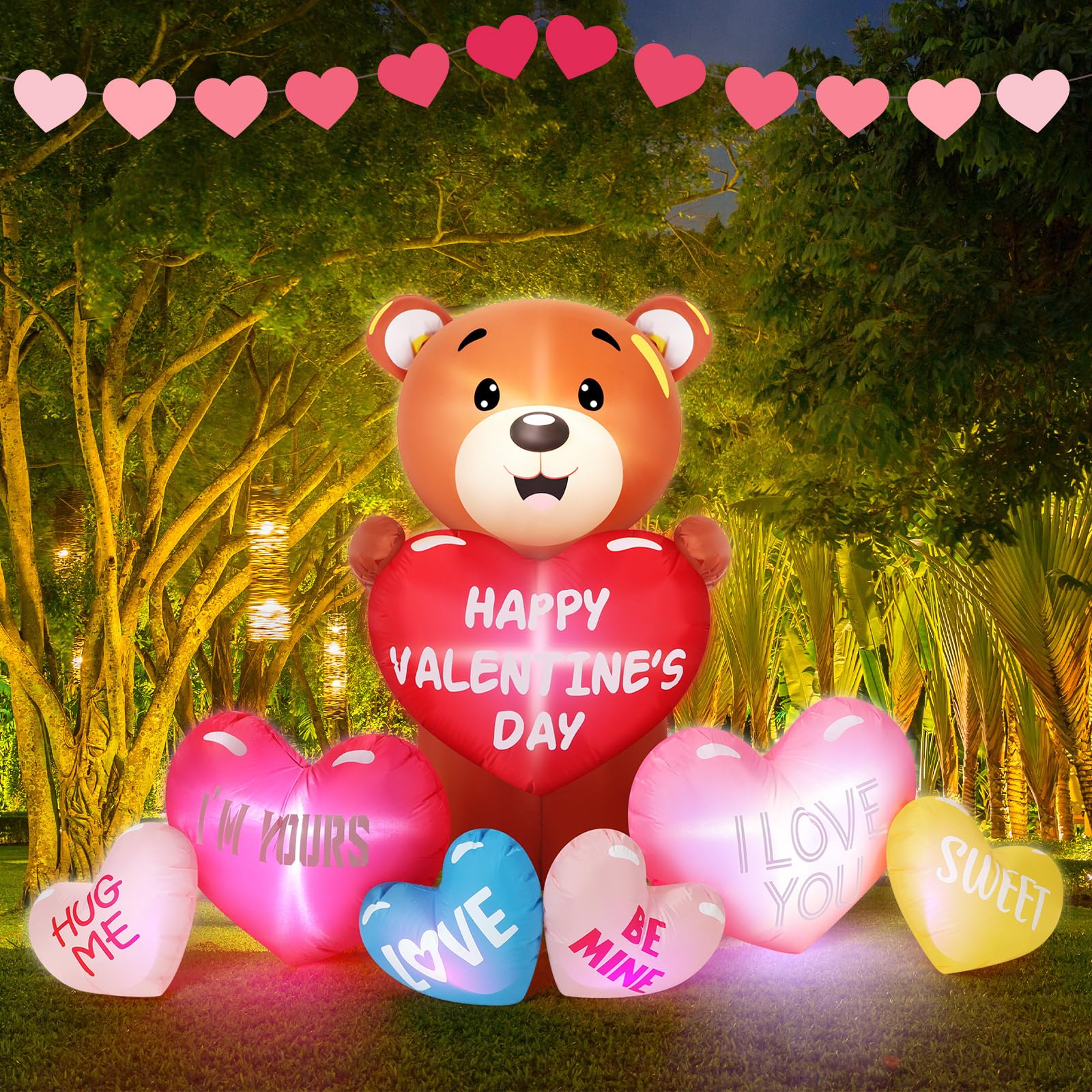 Sosation 6 FT Valentine's Day Inflatable Bear with Heart Decoration Lighted Blow Up Valentines Bear Love Outdoor Decorations Valentine's Day Decor for Lawn Yard Wedding Propose Party Decor Supplies