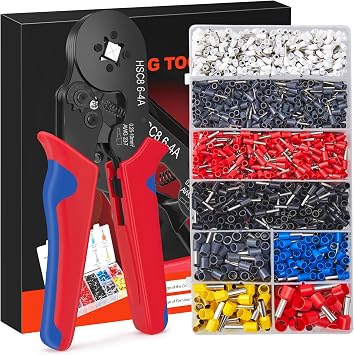 Ferrule Crimping Tool, AWG 23-7/0.25-10mm Crimping Tools Set, Self-Adjustable Ratchet Wire Crimping Tool with 1800pcs Wire Terminal, for Electricians, Repair and DIY Enthusiasts